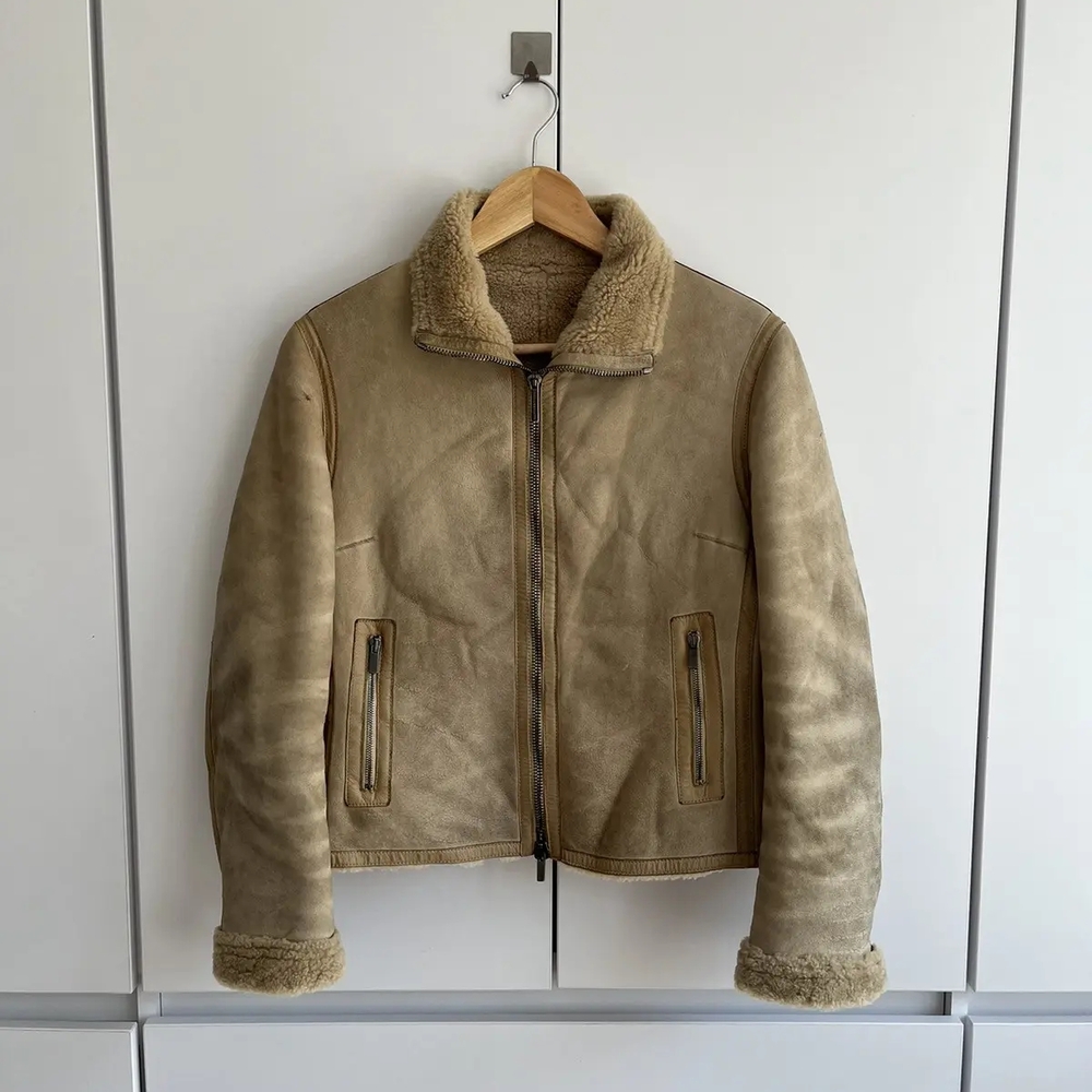Distressed Leather Faux Beige Jacket